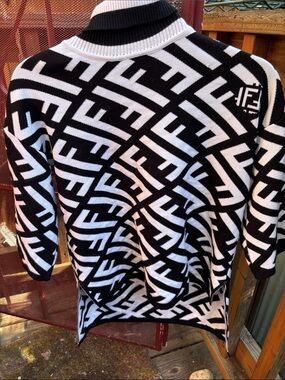 Fendi Black & White Monogram Turtleneck Top